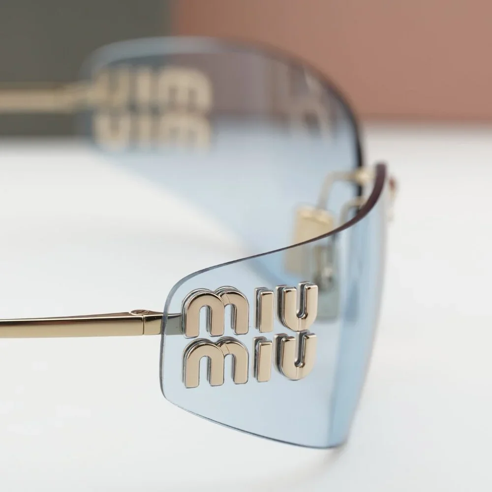 Miu Miu MUA51S ZVN10P Rectangle Sunglasses – Gold\Light Blue